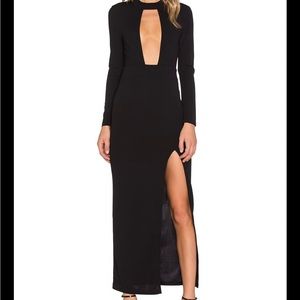 Toby Heart Ginger Black Plunge Front Sexy Side Slit Maxi Dress Size XS -…